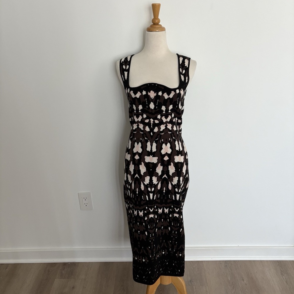Express Womens Sweater Dress Body Contour Small Brown Black Cream Pink Stretchy - Picture 1 of 15